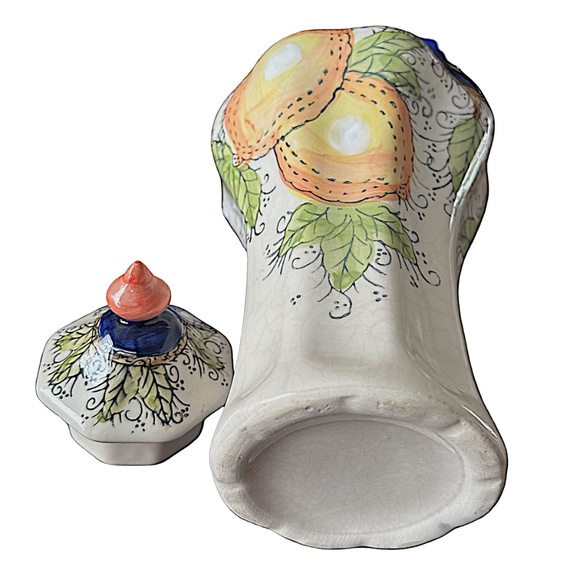 Vintage Hand-Painted Ceramic Pitcher Jug 9.75” Lidded Fruit Design - Picture 11 of 12